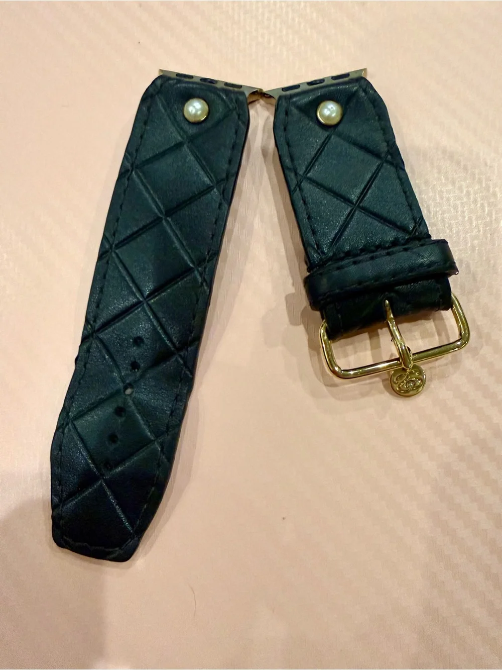 Black Quilted Leather Watch Strap with Gold Hardware by Spark’l Bands